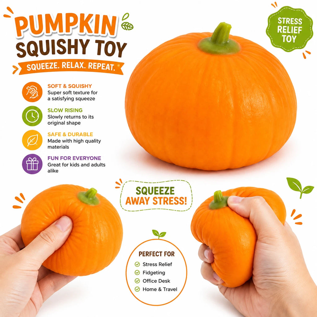Pumpkin Squishy - Slow Rising Squishy Fidget Toys for Stress Anxiety Relief - Realistic Pumpkin Squeeze Toy for Thanksgiving Day, Party Favor Gift