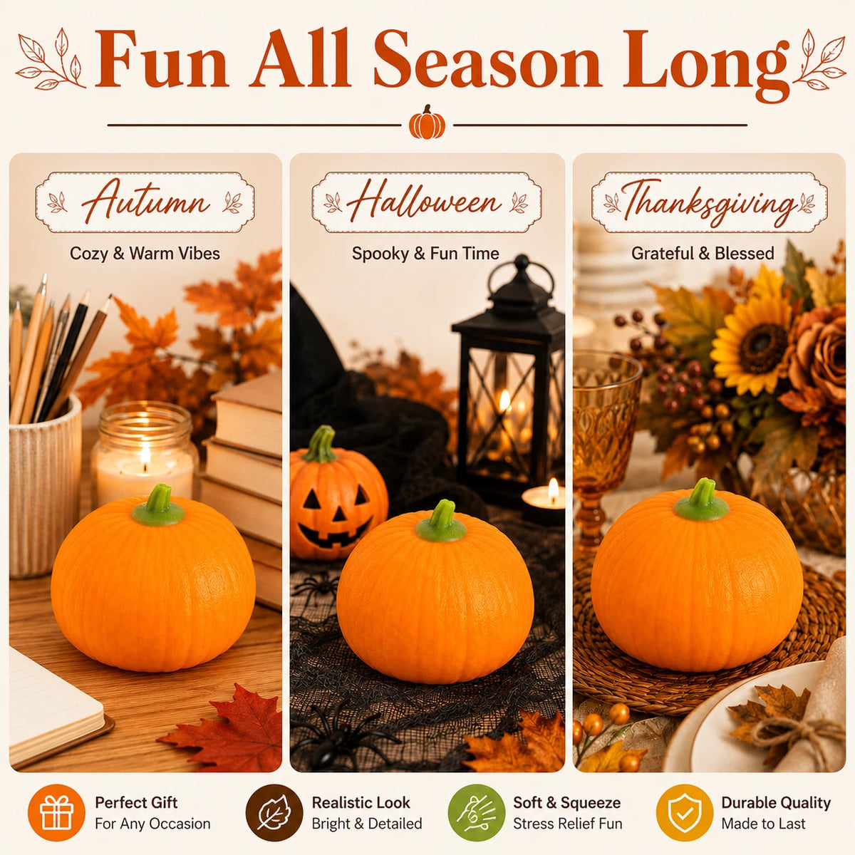 Pumpkin Squishy - Slow Rising Squishy Fidget Toys for Stress Anxiety Relief - Realistic Pumpkin Squeeze Toy for Thanksgiving Day, Party Favor Gift