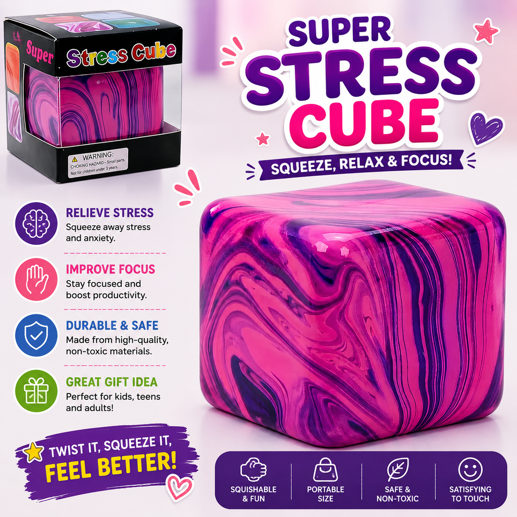 Swirl Stress Cube Squishy Toys - Slow Rebound Squishy Fidget Toy for Adults - Unique Swirling Color Mixing - Slow Rising Sensory Toys for Anxiety Stress Relief (Purple)