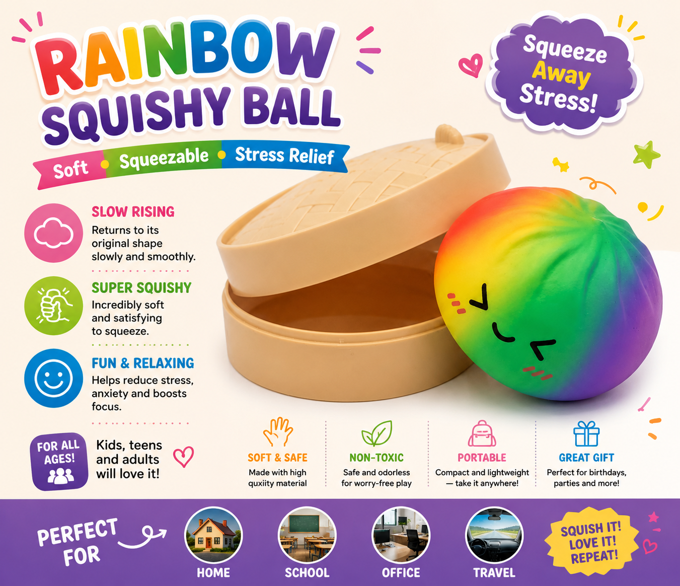 2026New Dumpling Squishy - Dumpling Mystery Box - Colorful Dumplings Soft Squeeze Decompression Dough for Anxiety Relief Fidget with Food Steamer Stretchy Desk Toys(Rainbow Colors) Gifts