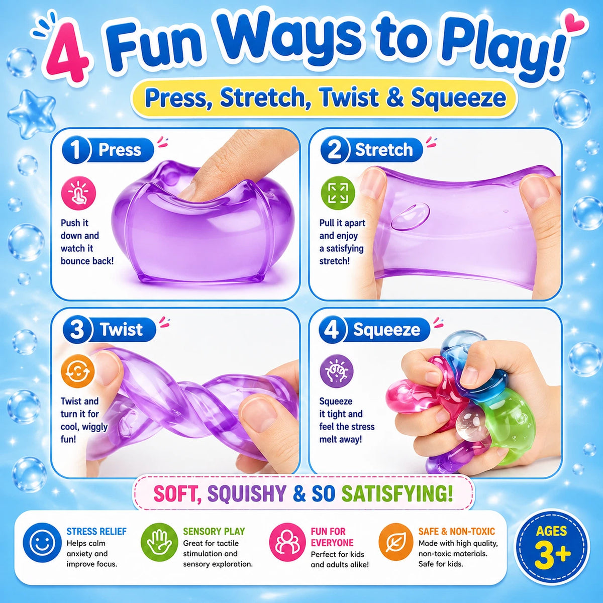 Cube Stress Ball – Sensory Toy - Soft Squeeze Fidget Toy for Stress Relief