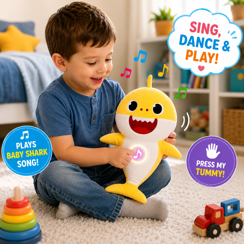 Adorable Shark Plush Toy - 11.8" Singing Stuffed Animal - Musical Interactive Toy for Toddlers & Kids - Perfect for Playtime & Naptime ﻿