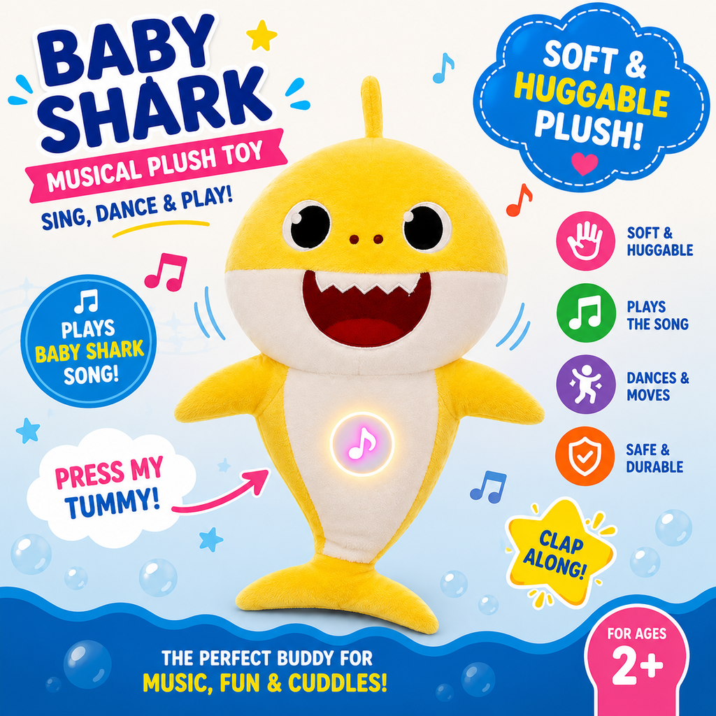 Adorable Shark Plush Toy - 11.8" Singing Stuffed Animal - Musical Interactive Toy for Toddlers & Kids - Perfect for Playtime & Naptime ﻿