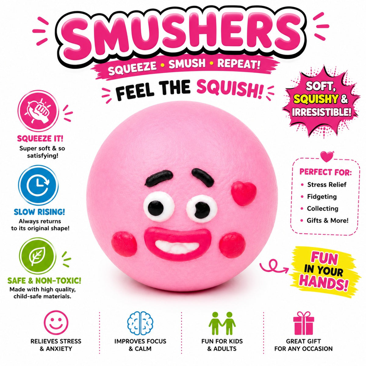 Smushers Squishy Curiosities - Ultra-Soft Slow Rising Stress Relief Toy for Adults - Cute Quirky Sensory Fidget Toy for Anxiety Relief - ADHD & Autism - Unique Office Desk Decor