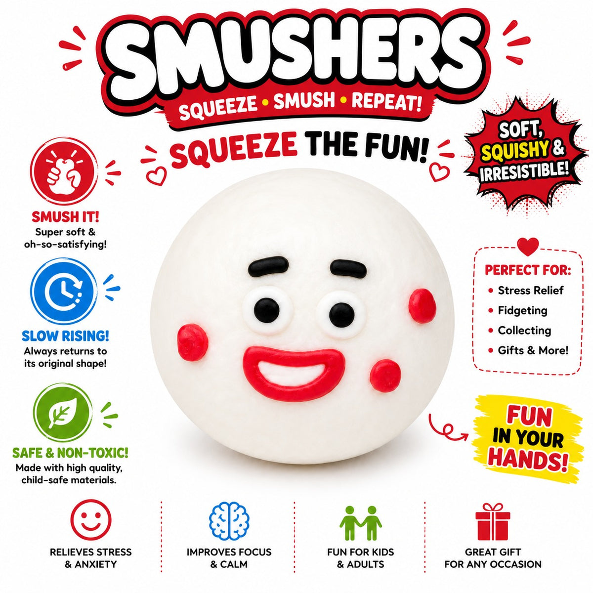 Smushers Squishy Curiosities - Ultra-Soft Slow Rising Stress Relief Toy for Adults - Cute Quirky Sensory Fidget Toy for Anxiety Relief - ADHD & Autism - Unique Office Desk Decor