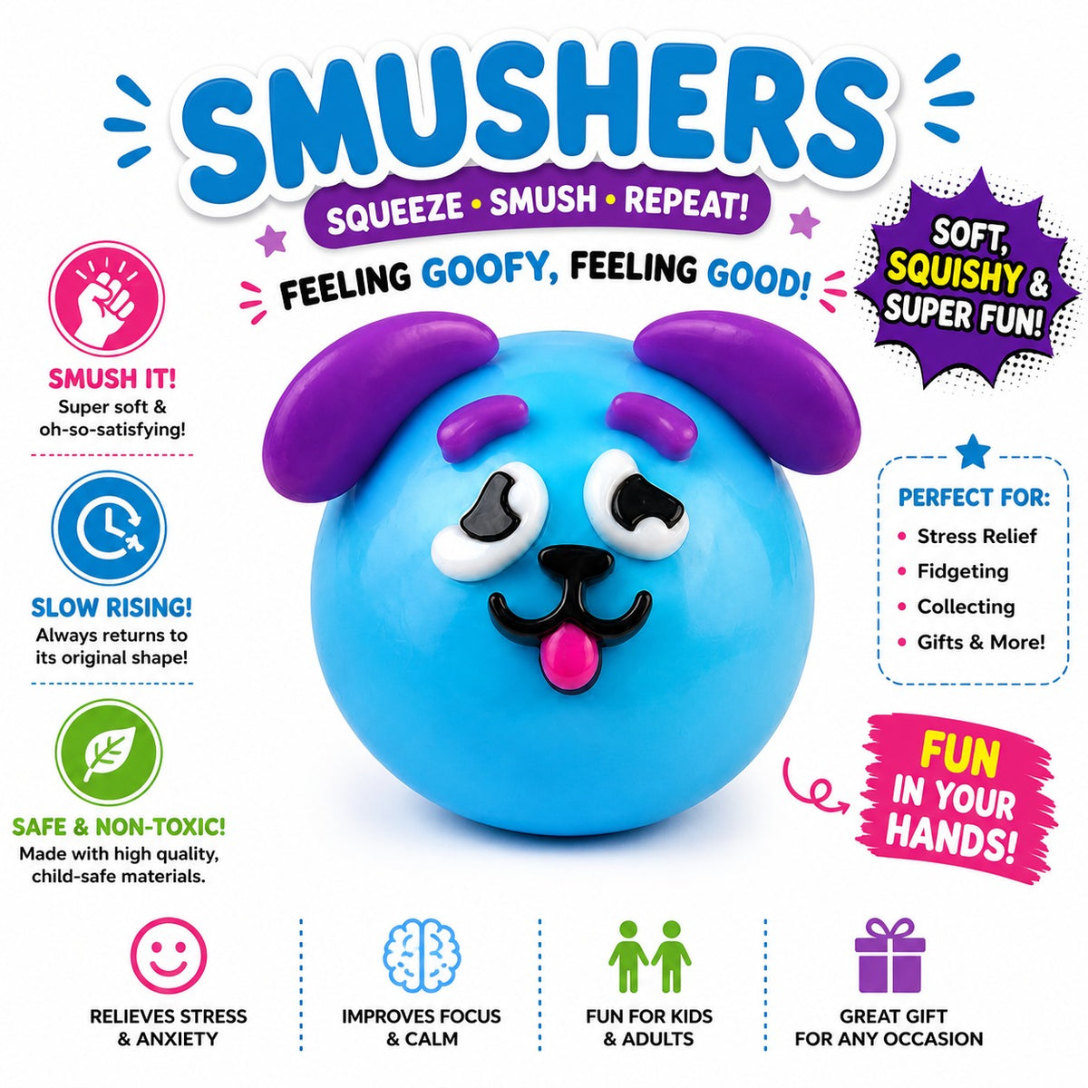 Smushers Squishy Curiosities - Ultra-Soft Slow Rising Stress Relief Toy for Adults - Cute Quirky Sensory Fidget Toy for Anxiety Relief - ADHD & Autism - Unique Office Desk Decor