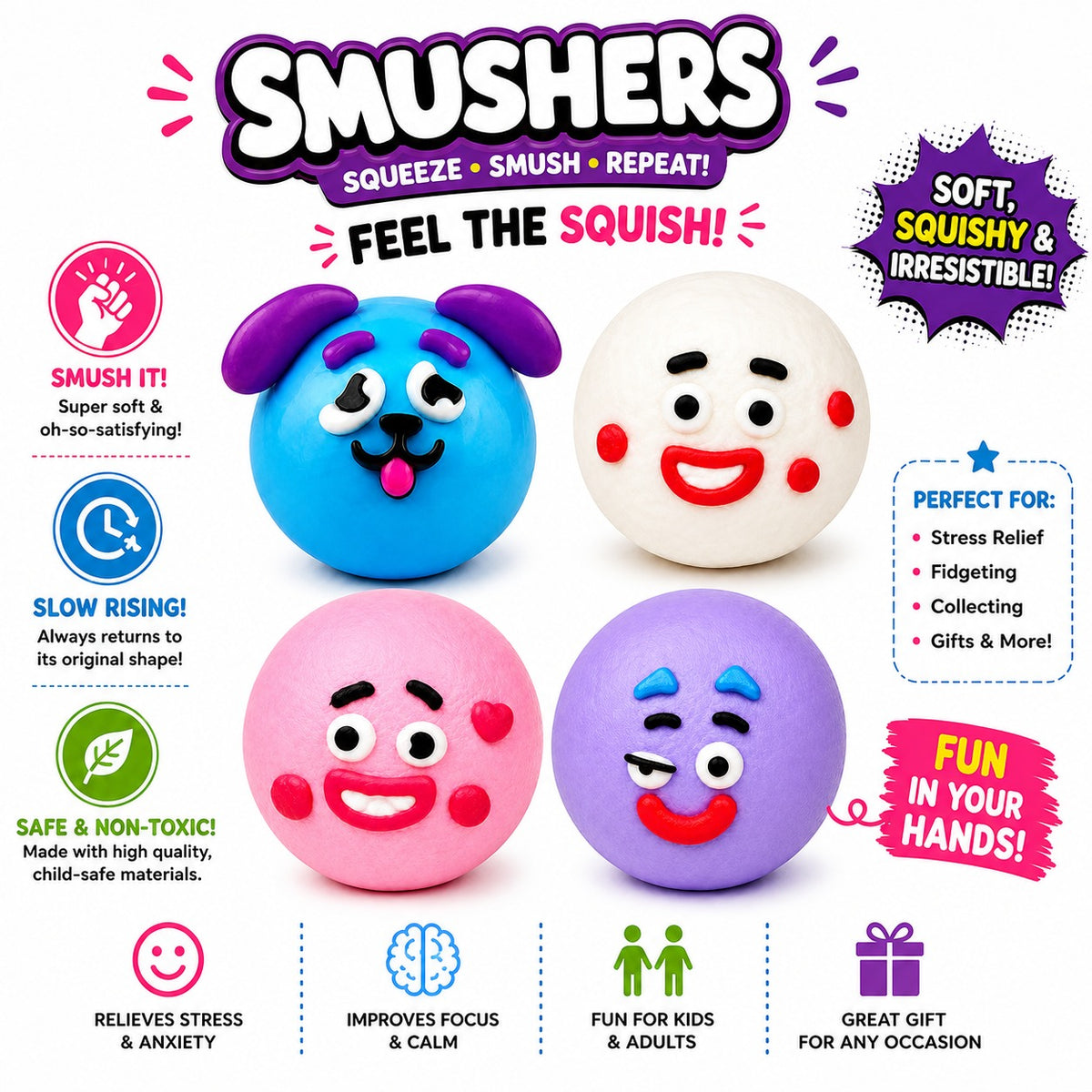 Smushers Squishy Curiosities - Ultra-Soft Slow Rising Stress Relief Toy for Adults - Cute Quirky Sensory Fidget Toy for Anxiety Relief - ADHD & Autism - Unique Office Desk Decor