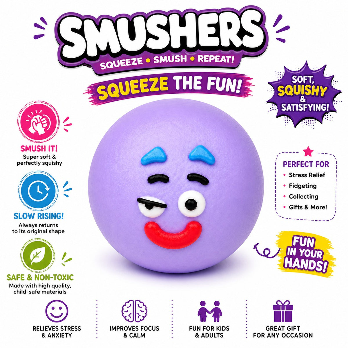 Smushers Squishy Curiosities - Ultra-Soft Slow Rising Stress Relief Toy for Adults - Cute Quirky Sensory Fidget Toy for Anxiety Relief - ADHD & Autism - Unique Office Desk Decor