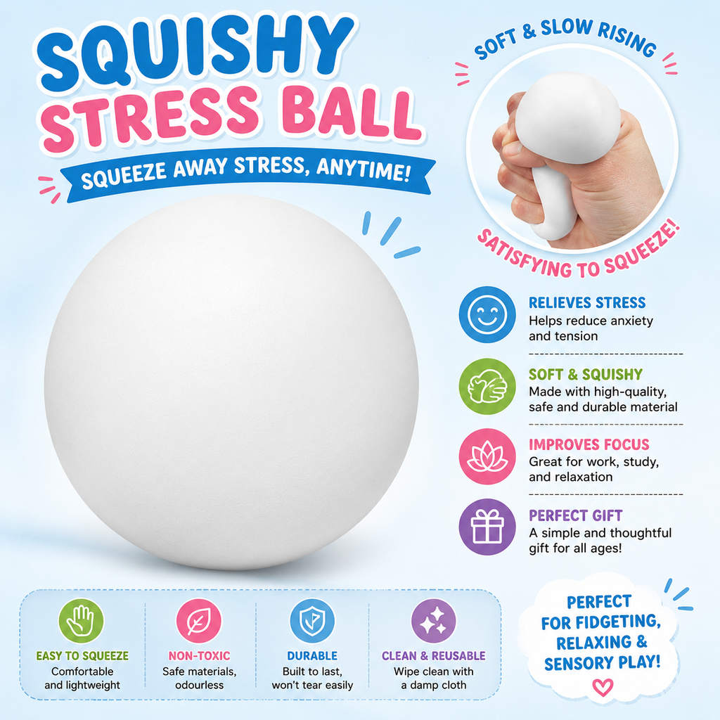 Snowball Squishy - Doh Snowball Stress Relief Squishy - Squishy Stress Ball - Slow Rising Memory Foam Squishy Fidget Snow Ball - Adults Anxiety Stress Relief Toys(White)