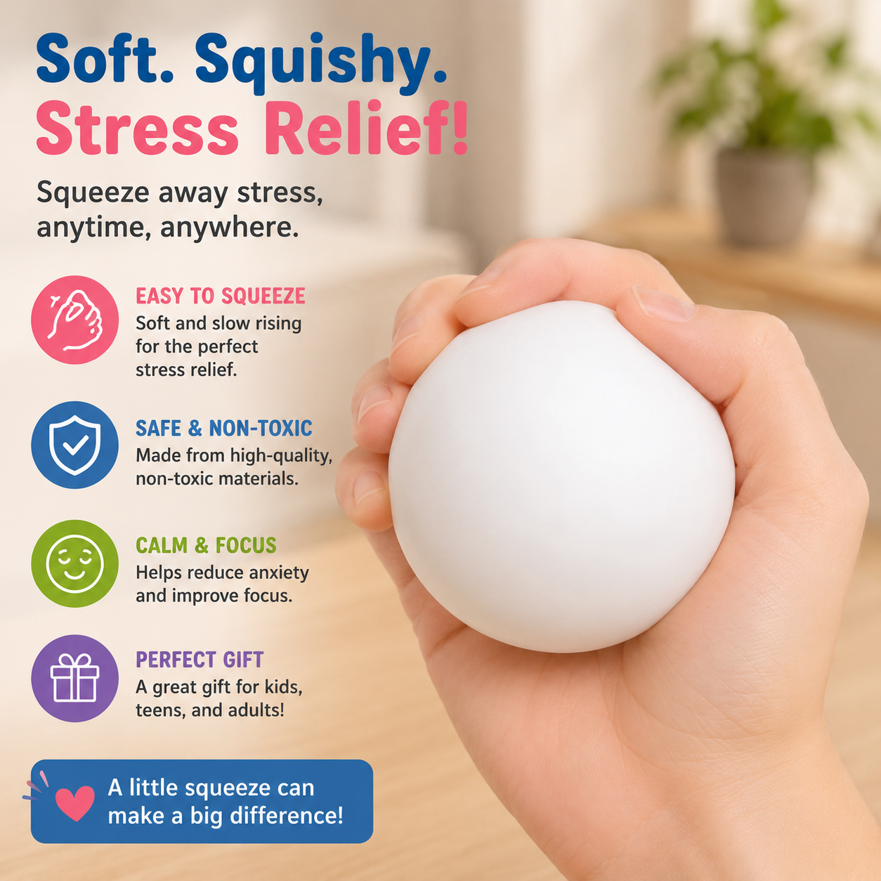 Snowball Squishy - Doh Snowball Stress Relief Squishy - Squishy Stress Ball - Slow Rising Memory Foam Squishy Fidget Snow Ball - Adults Anxiety Stress Relief Toys(White)