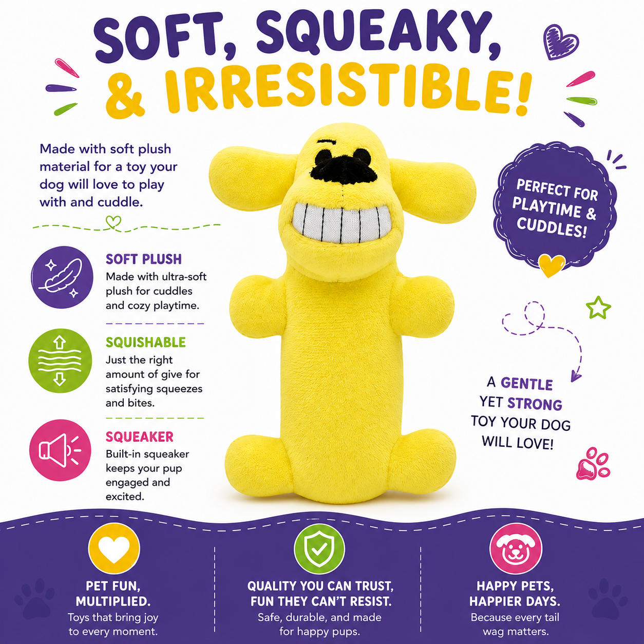 Loofa Dog Plush Squeaky Toy – Extra Soft Stuffed Animal for All Dogs (6", Random Color Surprise)