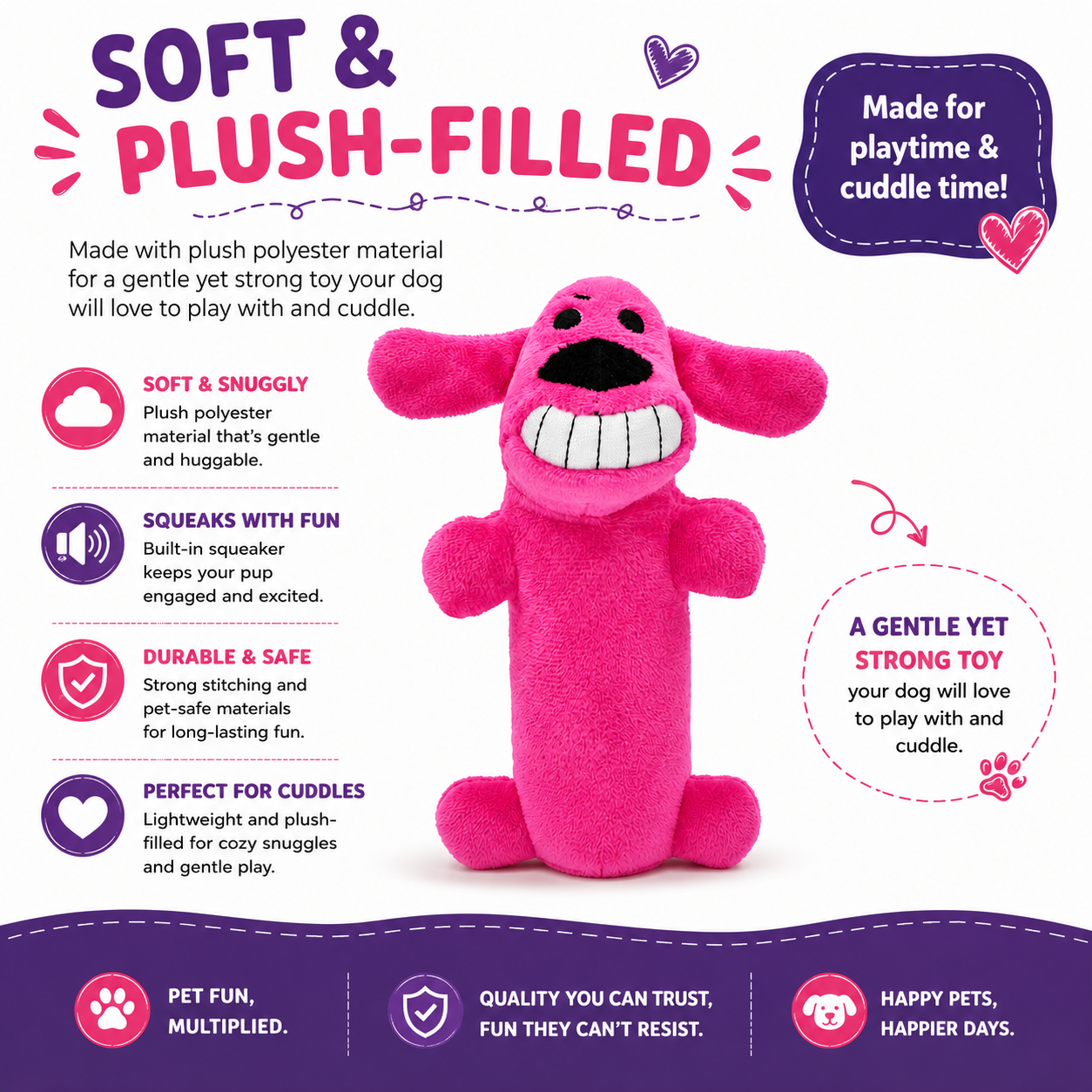 Loofa Dog Plush Squeaky Toy – Extra Soft Stuffed Animal for All Dogs (6", Random Color Surprise)
