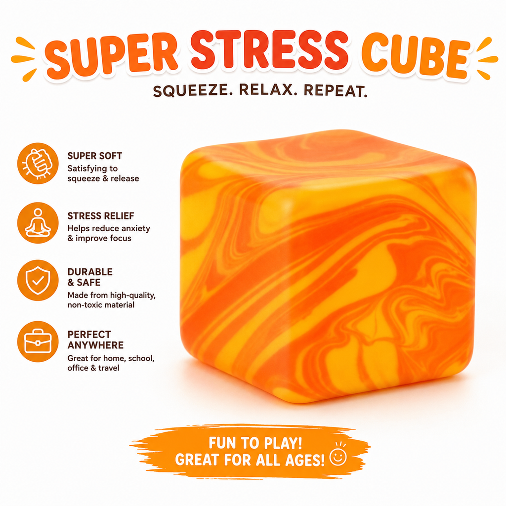 Swirl Stress Cube Squishy Toys - Slow Rebound Squishy Fidget Toy for Adults - Unique Swirling Color Mixing - Slow Rising Sensory Toys for Anxiety Stress Relief (Orange)