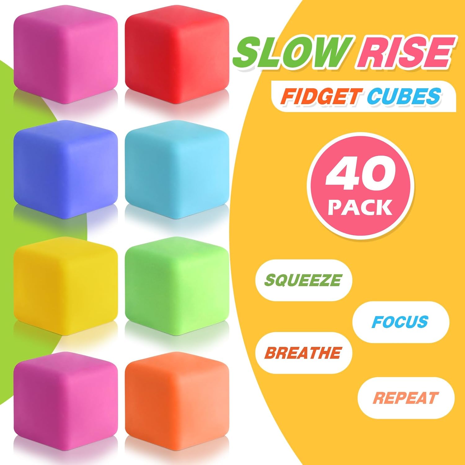 40 Pack Slow Rising Stress Cube Fidget Toys - Squishy Balls Sensory Fidget Toys for Kids Adults - Square Shape Fidgets for Classroom - Party Favors Pull Stretch Squishy Toy Classroom Prize Box Toys