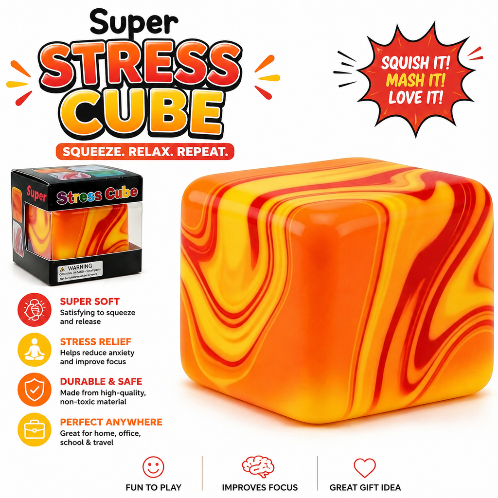 Swirl Stress Cube Squishy Toys - Slow Rebound Squishy Fidget Toy for Adults - Unique Swirling Color Mixing - Slow Rising Sensory Toys for Anxiety Stress Relief (Orange)