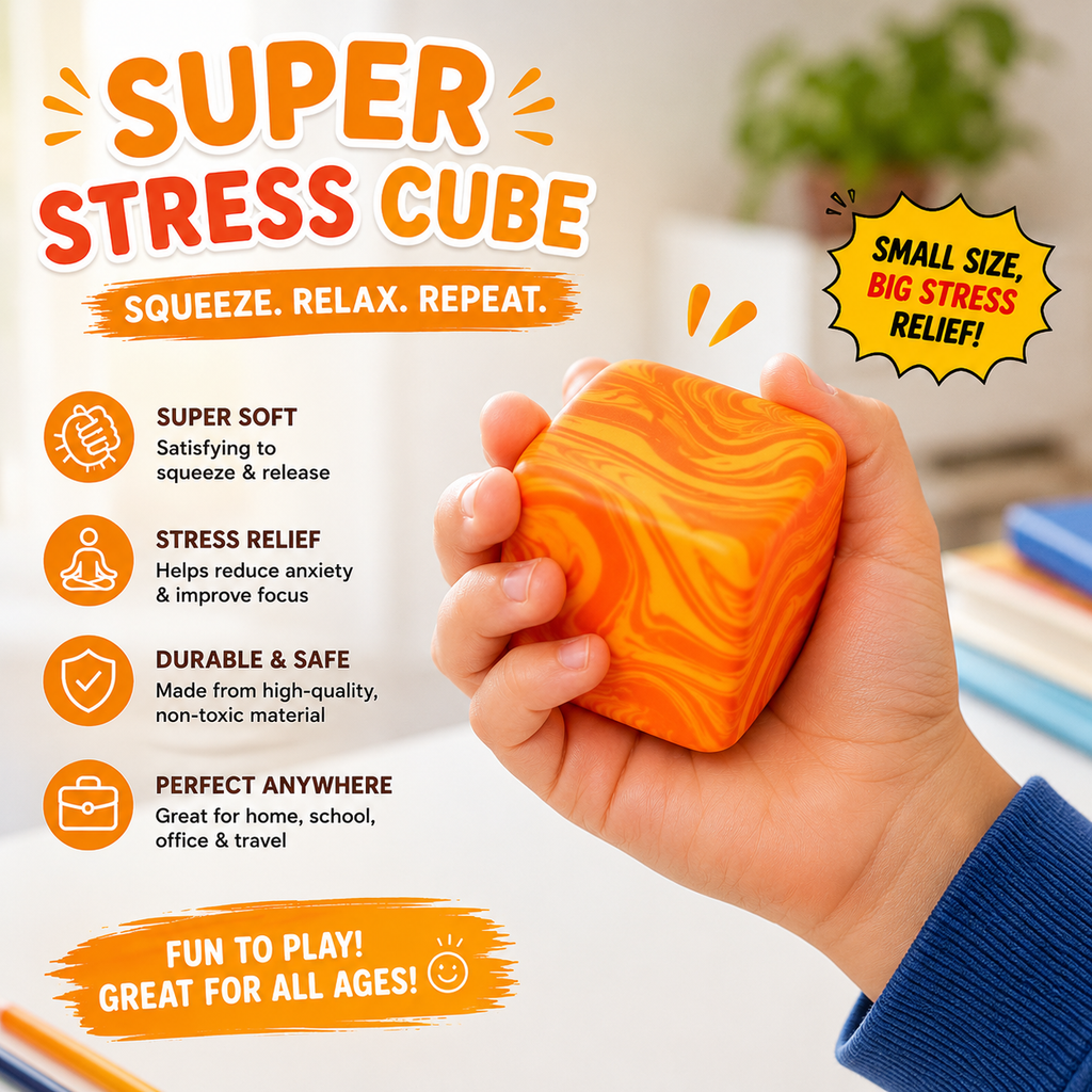 Swirl Stress Cube Squishy Toys - Slow Rebound Squishy Fidget Toy for Adults - Unique Swirling Color Mixing - Slow Rising Sensory Toys for Anxiety Stress Relief (Orange)