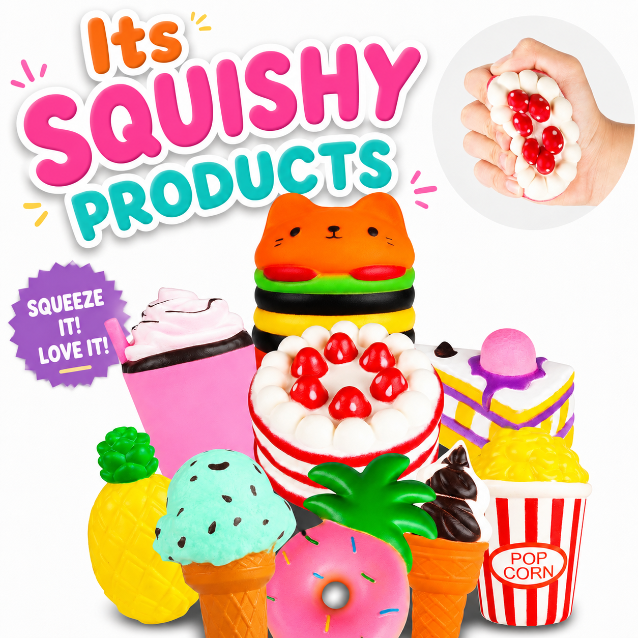 Slow Rising Jumbo Squishies Toys Set - 9 Pack Soft Kawaii Squishy Hamburger Popcorn Cake Ice Cream Donut Stress Relief Squeeze Toy for Boys and Girls