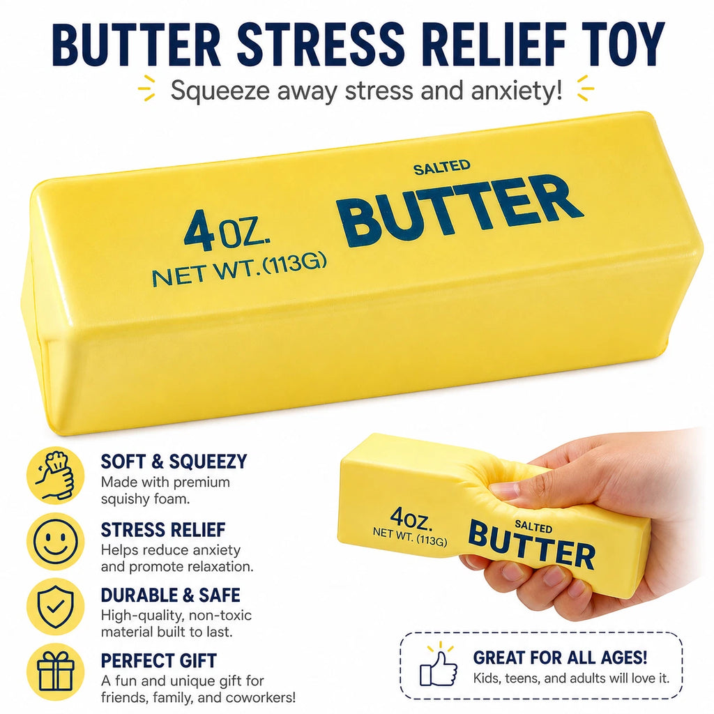 Squishy Toy Set - 4 Set Pack - Butter - Peanut & Cheese Block Soft Sensory Squeeze Toys for Kids and Adults