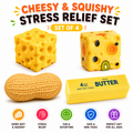 Squishy Toy Set - 4 Set Pack - Butter - Peanut & Cheese Block Soft Sensory Squeeze Toys for Kids and Adults