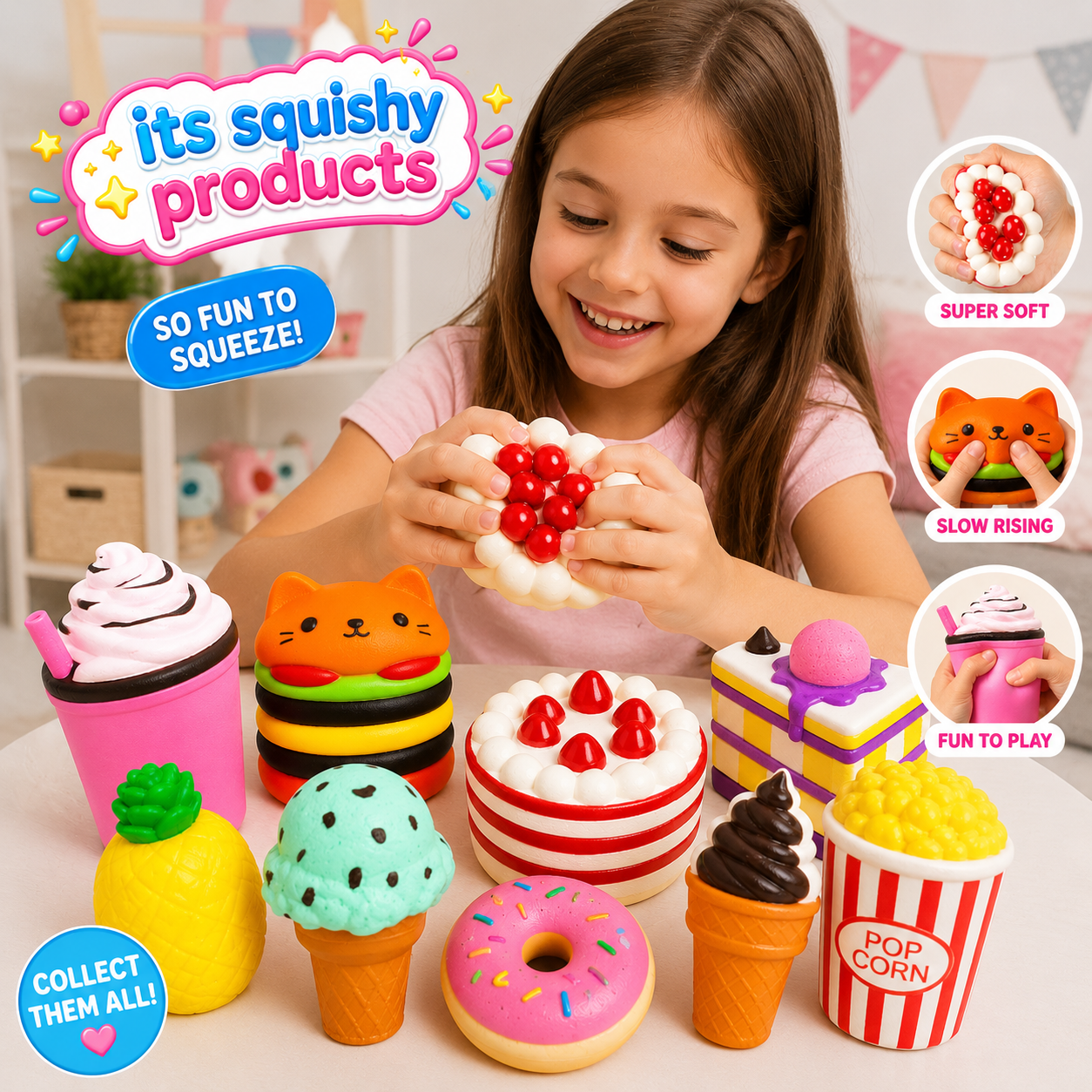 Slow Rising Jumbo Squishies Toys Set - 9 Pack Soft Kawaii Squishy Hamburger Popcorn Cake Ice Cream Donut Stress Relief Squeeze Toy for Boys and Girls