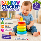 Stacking Toy - Colorful Stacking Blocks - Educational Learning Play Building Game for Ages 6+ Months Boys Girls Outdoor Daycare Nursery Family Travel Highchair Home