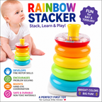 Stacking Toy - Colorful Stacking Blocks - Educational Learning Play Building Game for Ages 6+ Months Boys Girls Outdoor Daycare Nursery Family Travel Highchair Home