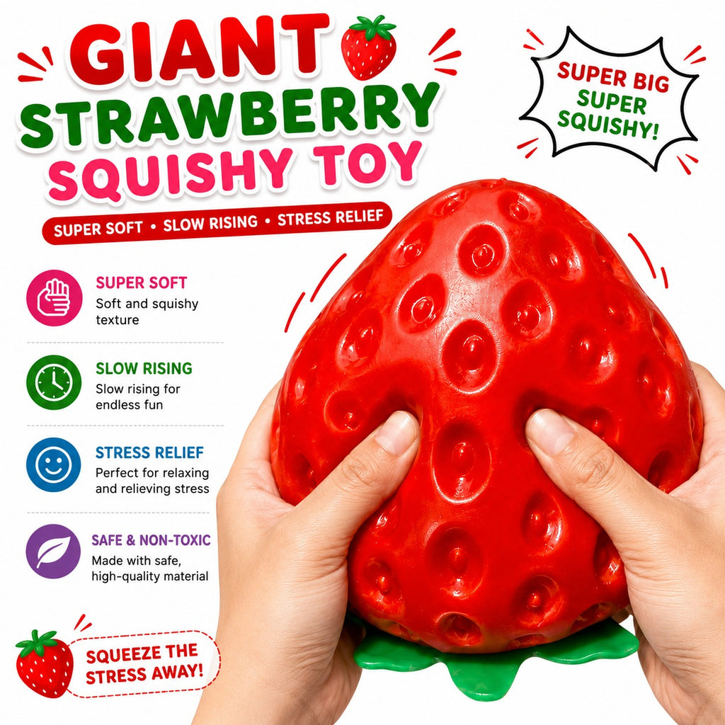 Strawberry Squishy, Strawberry Squishy Sensory Fidget Giant Jumbo Big Slow Rising Stress Ball Squeeze Toy Fruit Realistic for Relief, Adults Kids Gifts Party Favor
