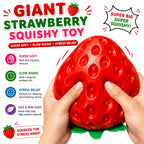 Strawberry Squishy, Strawberry Squishy Sensory Fidget Giant Jumbo Big Slow Rising Stress Ball Squeeze Toy Fruit Realistic for Relief, Adults Kids Gifts Party Favor