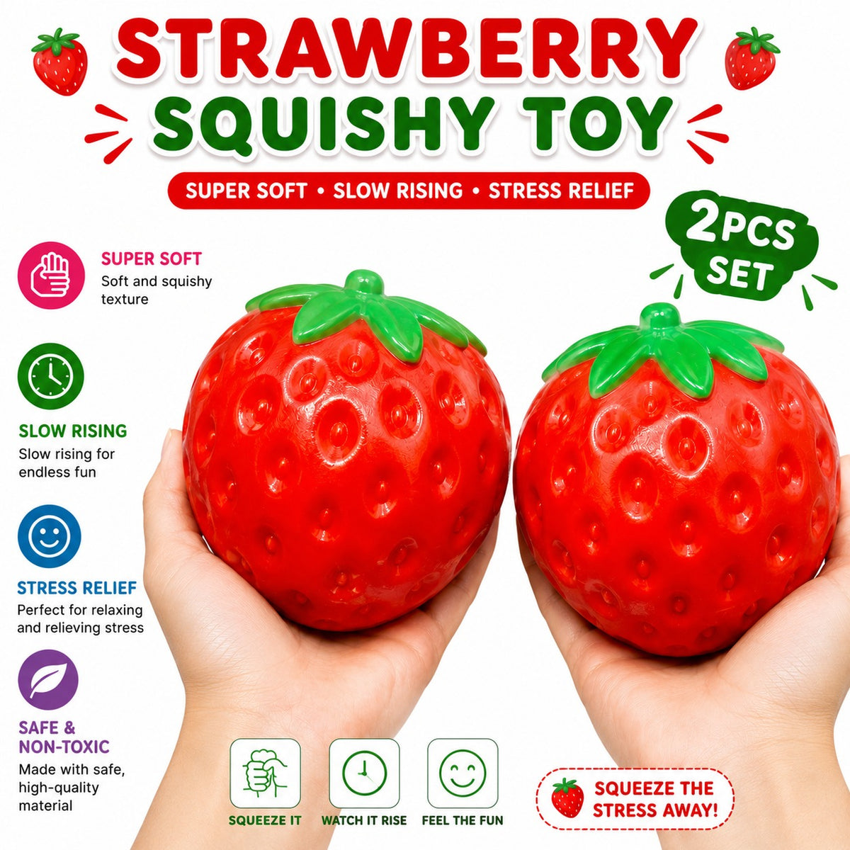 Strawberry Squishy, Strawberry Squishy Sensory Fidget Giant Jumbo Big Slow Rising Stress Ball Squeeze Toy Fruit Realistic for Relief, Adults Kids Gifts Party Favor