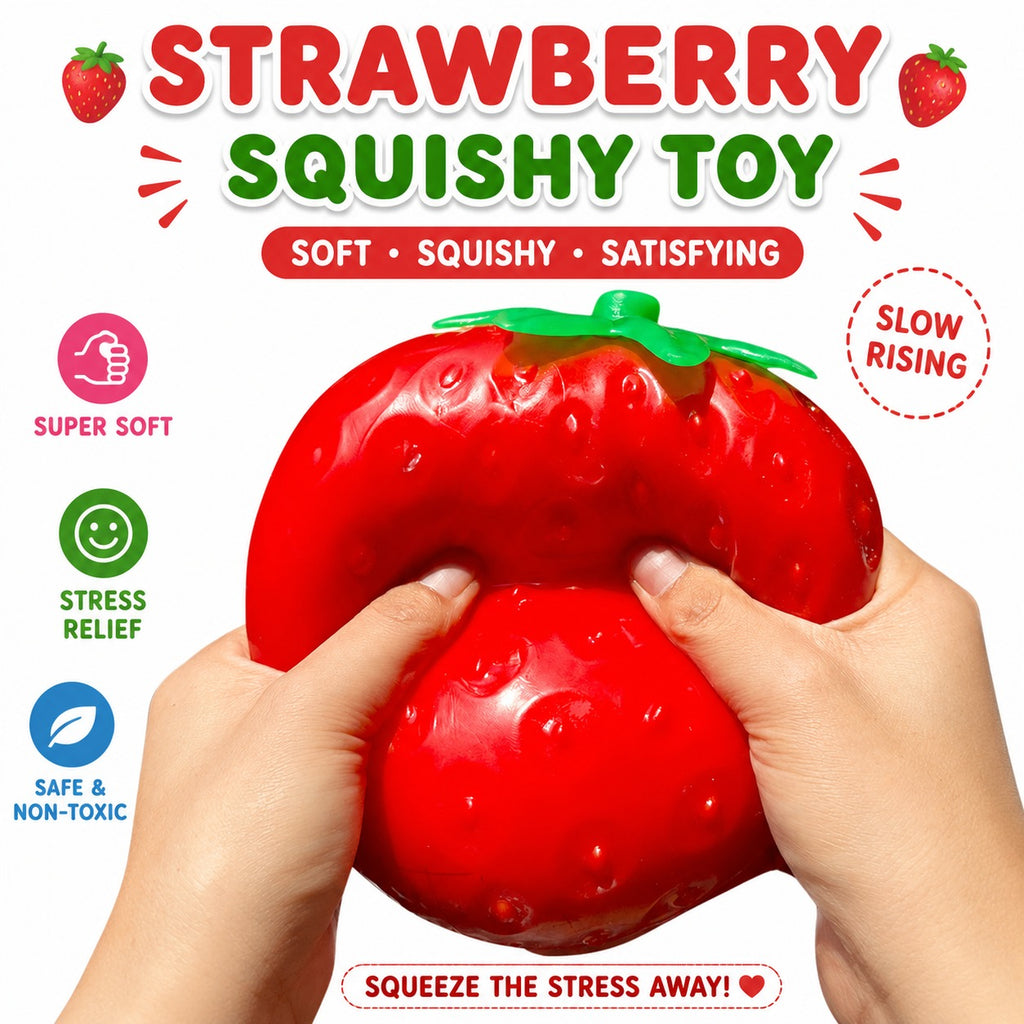 Strawberry Squishy, Strawberry Squishy Sensory Fidget Giant Jumbo Big Slow Rising Stress Ball Squeeze Toy Fruit Realistic for Relief, Adults Kids Gifts Party Favor