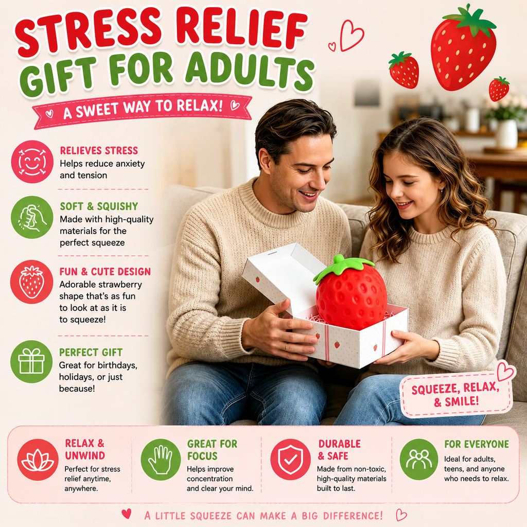 6 Inch Giant Strawberry Squishy Slow Rising Stress Relief Toy - Realistic Soft Fruit Squeeze Fidget Sensory Toy - Desk Decor Party Favor Gift for Adults