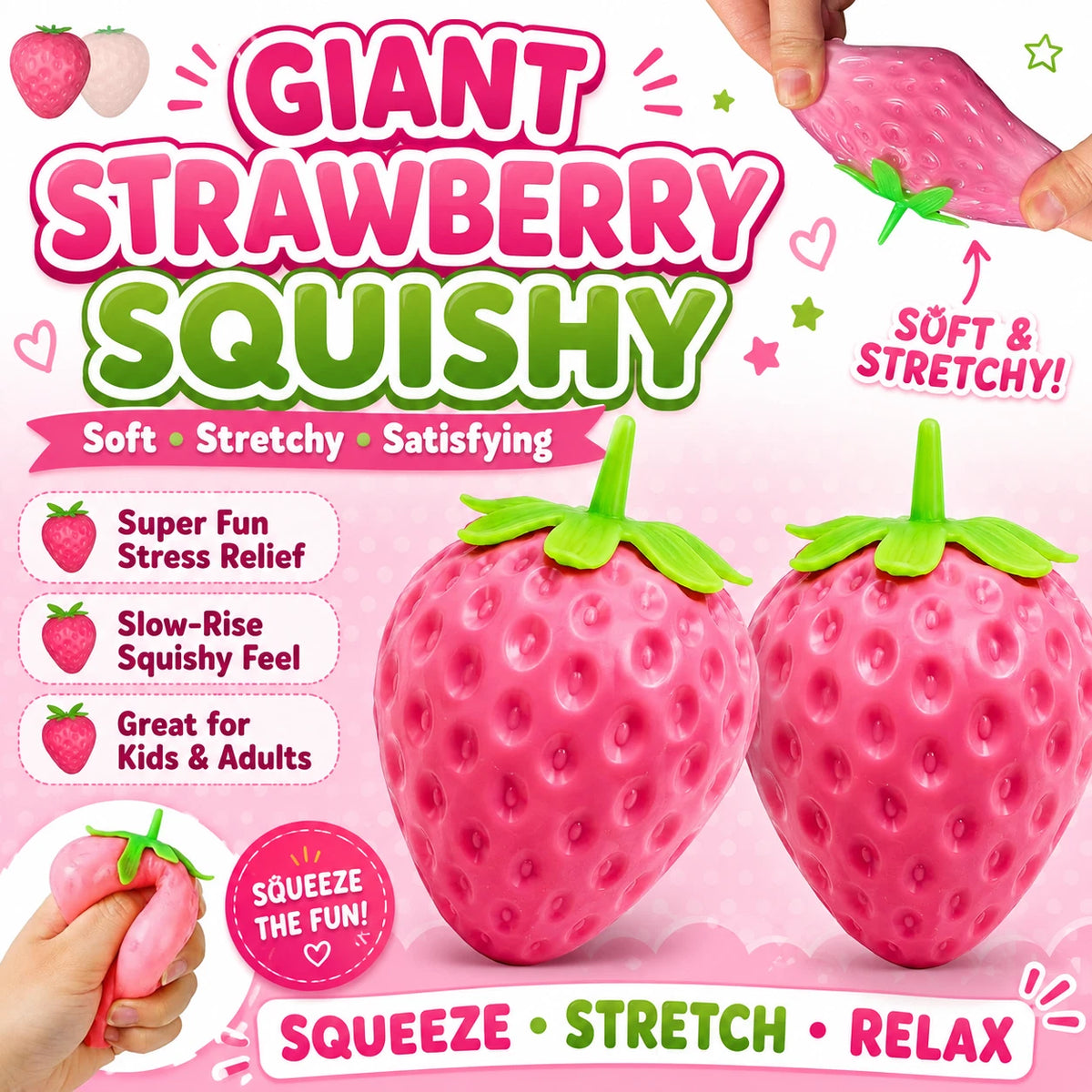 2 Pack UV Color Changing Strawberry Squishy Toys - Soft Slow Rising Fruit Squeeze Stress Balls - Cute Fidget Sensory Toys for Stress Relief - Classroom Rewards Desk Decor