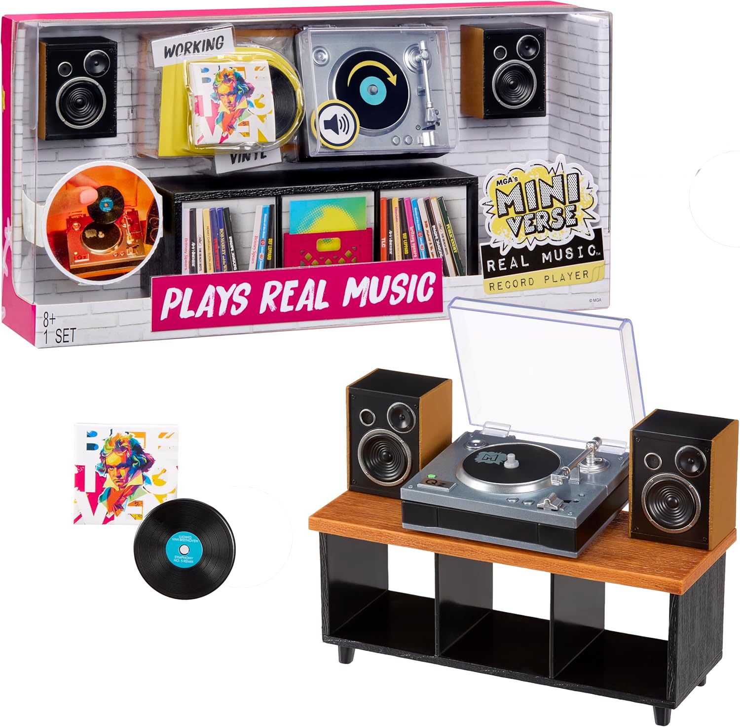 MGA's Miniverse Real Music Record Player Mini Collectibles - Mini Playable Record Player - Collectors - Gift - Beethoven