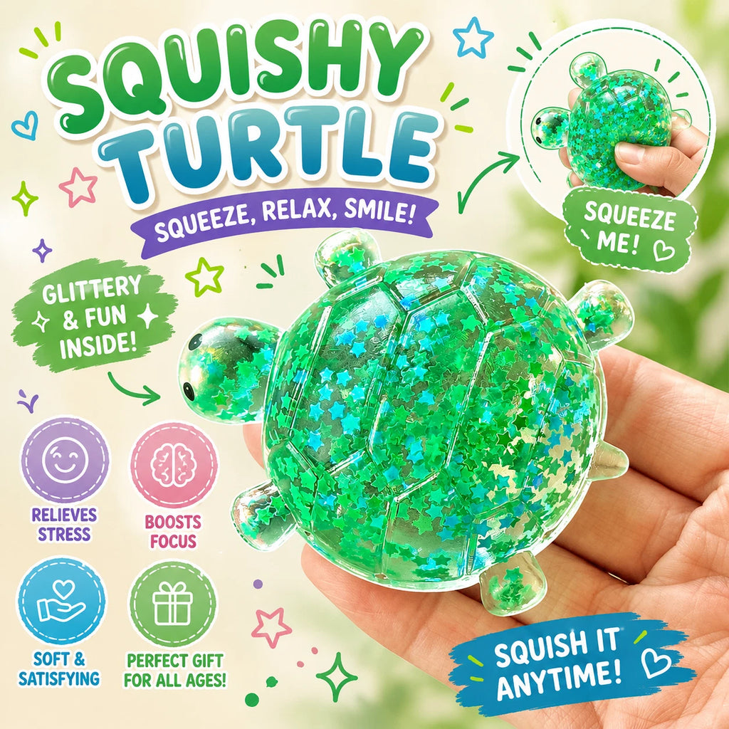 2 PCS Turtle Squishy Set - Maltose Glitter Turtle Shape,Squishy Turtles with Slow-Return Texture and Sparkling Stars for Desk Display - in Blue and Green